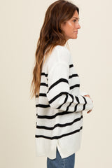 Ivory Striped Side Slit Sweater