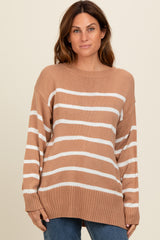 Taupe Striped Side Slit Sweater