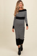 Black Striped Maternity Midi Sweater Dress