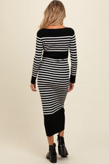 Black Striped Maternity Midi Sweater Dress