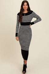 Black Striped Midi Sweater Dress