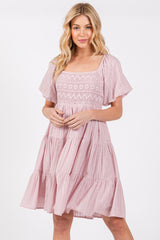 Light Pink Crochet Tiered Maternity Dress