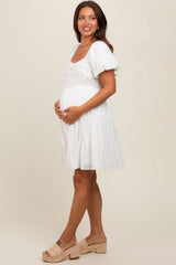 White Crochet Tiered Maternity Dress