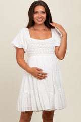 White Crochet Tiered Maternity Dress