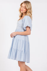 Light Blue Crochet Tiered Dress