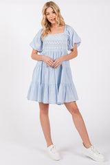 Light Blue Crochet Tiered Dress