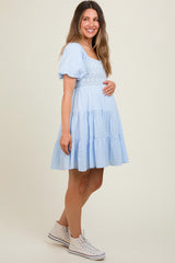 Light Blue Crochet Tiered Maternity Dress