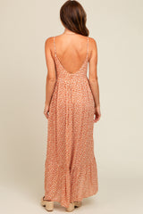 Beige Floral Tie Front Maxi Dress