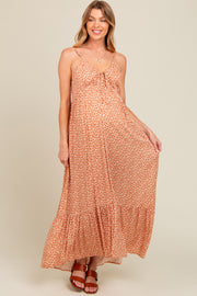 Beige Floral Tie Front Maternity Maxi Dress