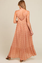 Beige Floral Tie Front Maternity Maxi Dress