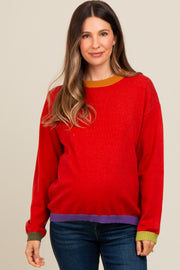 Rust Colorblock Trim Maternity Sweater