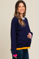 Navy Blue Colorblock Trim Maternity Sweater