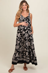 Black Floral Tie Back Maternity Maxi Dress