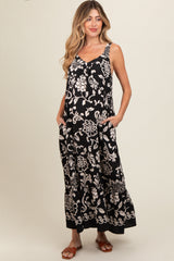 Black Floral Tie Back Maternity Maxi Dress