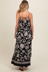 Black Floral Tie Back Maternity Maxi Dress