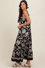 Black Floral Tie Back Maxi Dress