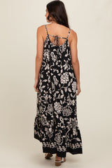 Black Floral Tie Back Maxi Dress