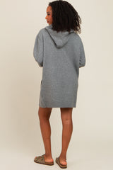 Grey Hooded Front Pocket Sweater Dress