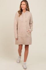 Taupe Hooded Front Pocket Sweater Dress