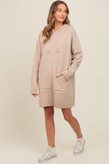 Taupe Hooded Front Pocket Sweater Dress