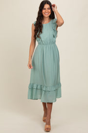 Jade Texture Ruffle Accent Midi Dress