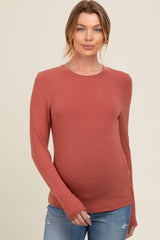 Rust Basic Fitted Maternity Long Sleeve Top