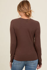 Brown Basic Fitted Maternity Long Sleeve Top