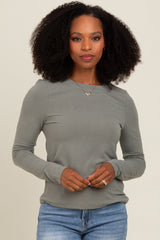 Olive Basic Fitted Long Sleeve Top