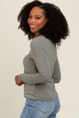 Olive Basic Fitted Long Sleeve Top