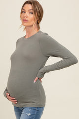 Olive Basic Fitted Maternity Long Sleeve Top