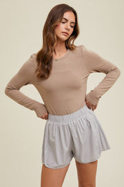 Mocha Basic Fitted Long Sleeve Top