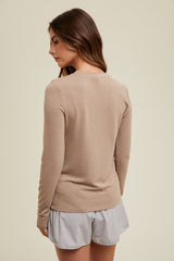 Mocha Basic Fitted Long Sleeve Top