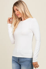 White Basic Fitted Long Sleeve Top