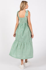 Jade Striped Shoulder Tie Midi Dress