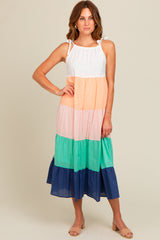 Coral Colorblock Tiered Midi Dress