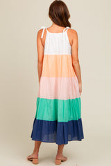 Coral Colorblock Tiered Midi Dress