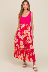 Fuchsia Floral Colorblock Midi Dress