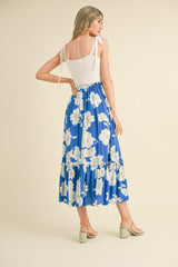 Royal Blue Floral Colorblock Midi Dress