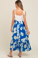 Royal Blue Floral Colorblock Midi Dress