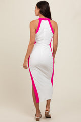 White Colorblock Trim Midi Dress