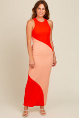 Orange Colorblock Fitted Maxi Dress