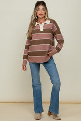 Brown Striped Polo Knit Maternity Sweater