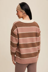 Brown Striped Polo Knit Sweater