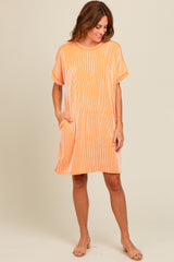 Peach Ribbed Rolled Cuff Dress