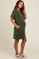 Forest Green Ribbed Rolled Cuff Maternity Dress