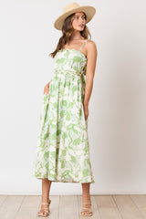 Green Floral Wave Trim Back Tie Maternity Midi Dress