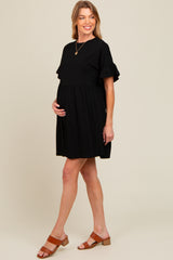 Black Ruffle Sleeve Maternity Dress