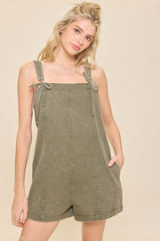 Olive Ribbon Detail Overall Romper