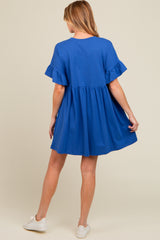 Royal Blue Ruffle Sleeve Maternity Dress