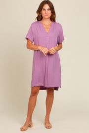 Lavender V-Neck Basic Shirt Dress